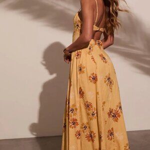 Yellow "Chase The Sun" Floral Maxi Dress Large
